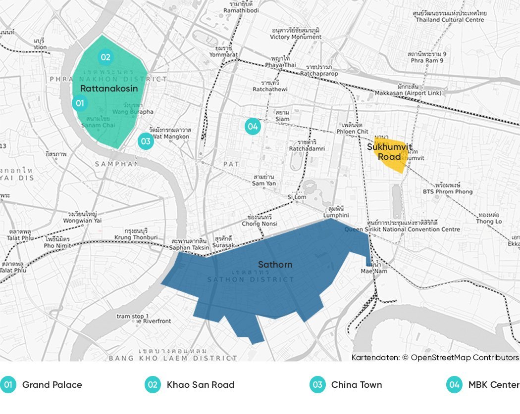 Bangkok Accommodation Guide - Districts where to stay in Bangkok on a map