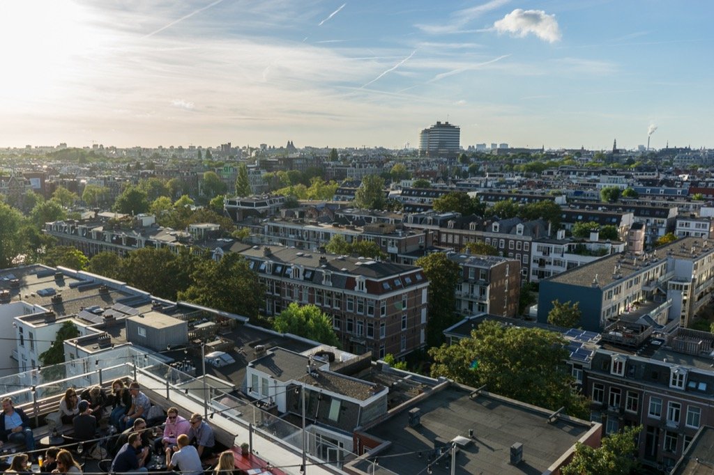 View from the Volkshotel’s roof terrace.