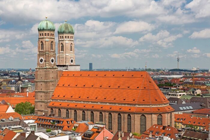The Church of Our Lady with its two towers in the middle of Munich