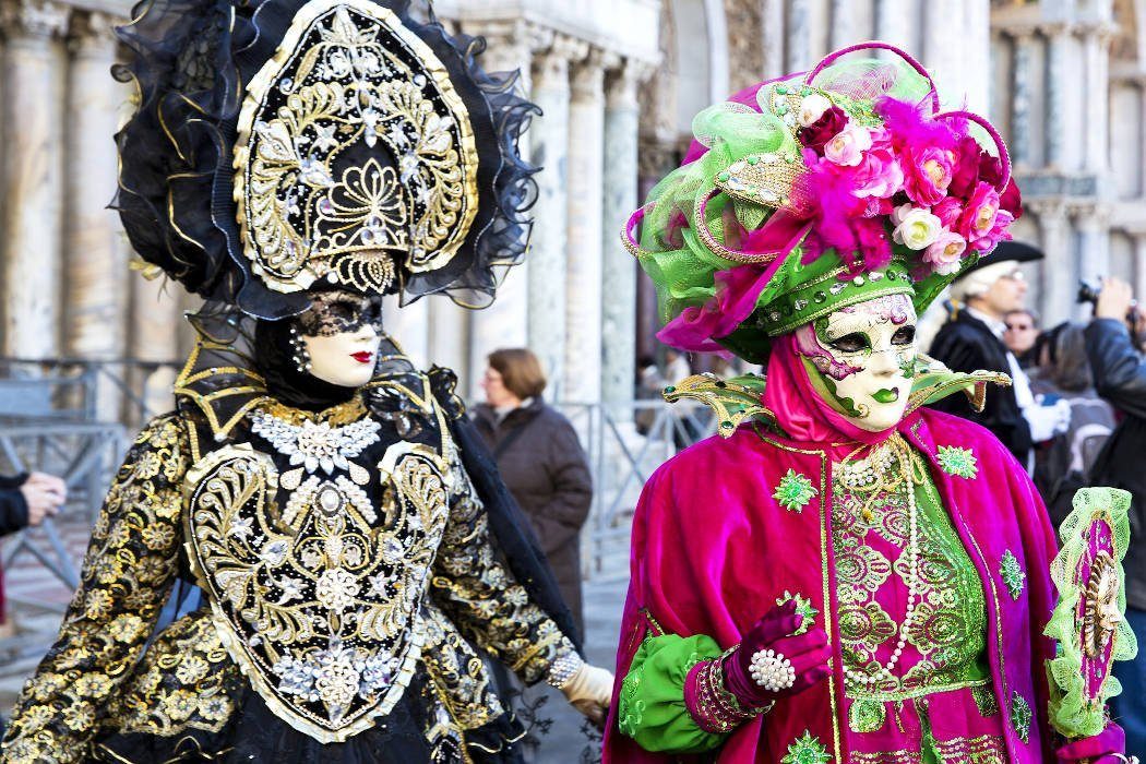 Colorful carnival costumes and masks