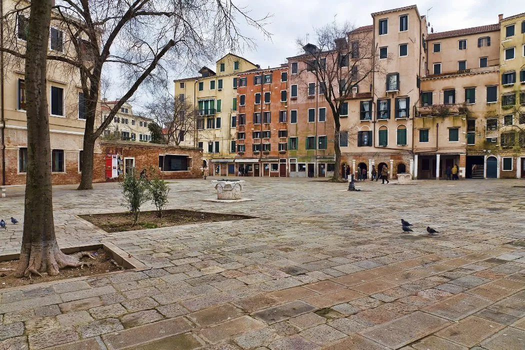 Empty square surrounded by houses