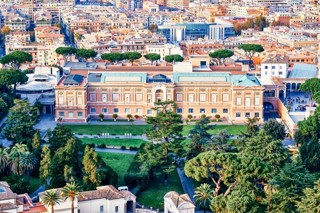 Gardens of the Vatican, with the building of the Pinacoteca, which is part of the Vatican Musems