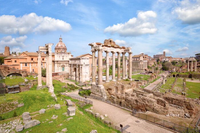 Ancient ruins at the Roman Forum in Rome, Italy