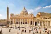 View of St. Peter's Basilica and the St. Peter's Square in Vatican City, Rome