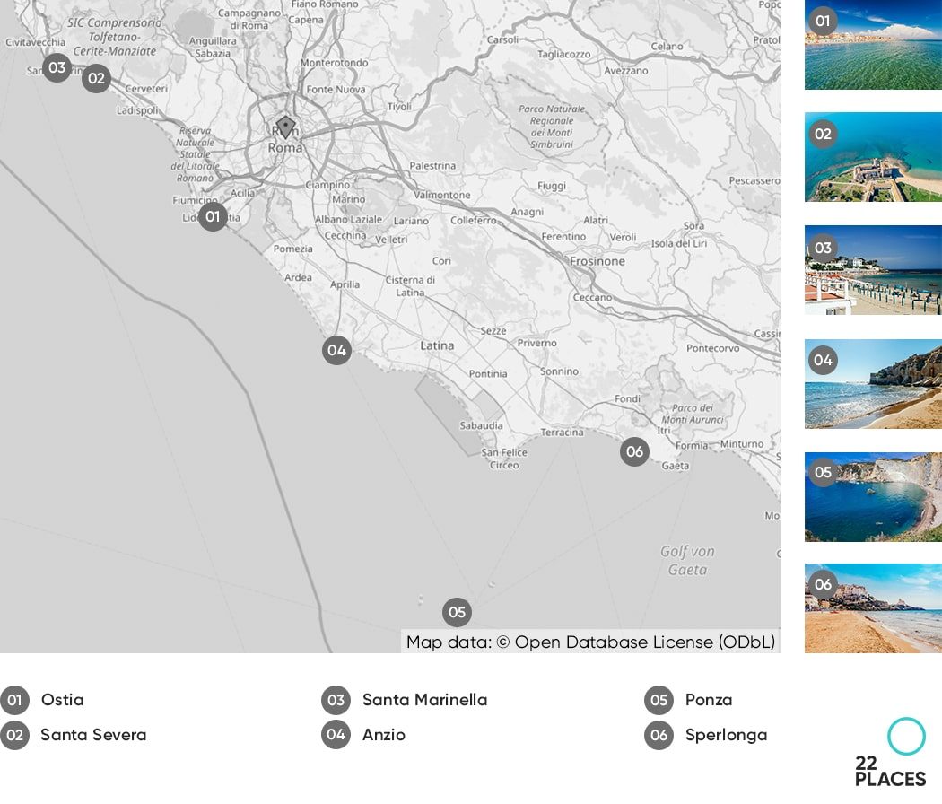 Map of the best beaches near Rome