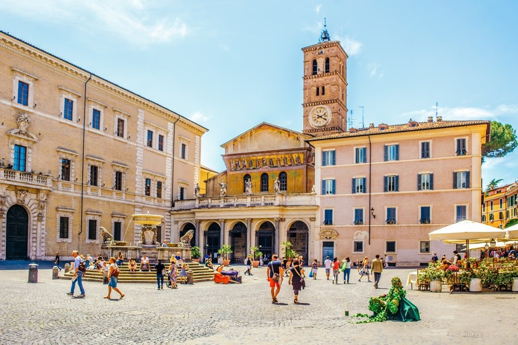 The piazza in front of the church of Santa Maria in Trastevere